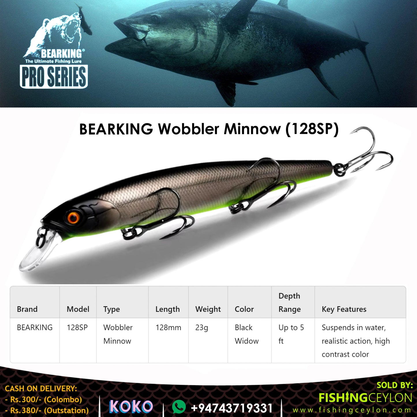 BEARKING Wobbler Minnow (128SP)