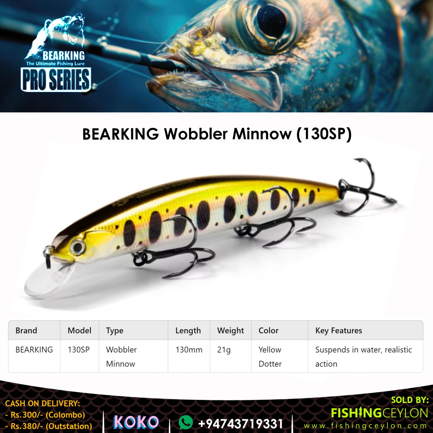 BEARKING Wobbler Minnow (130SP)