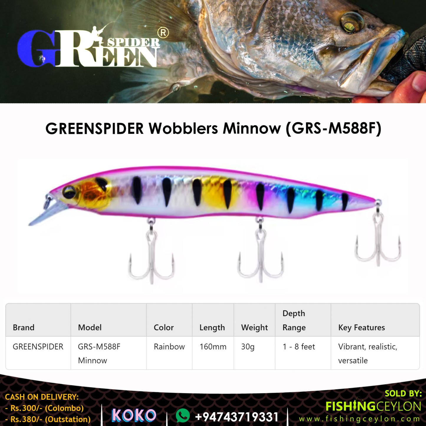 GREENSPIDER Wobblers Minnow (GRS-M588F)