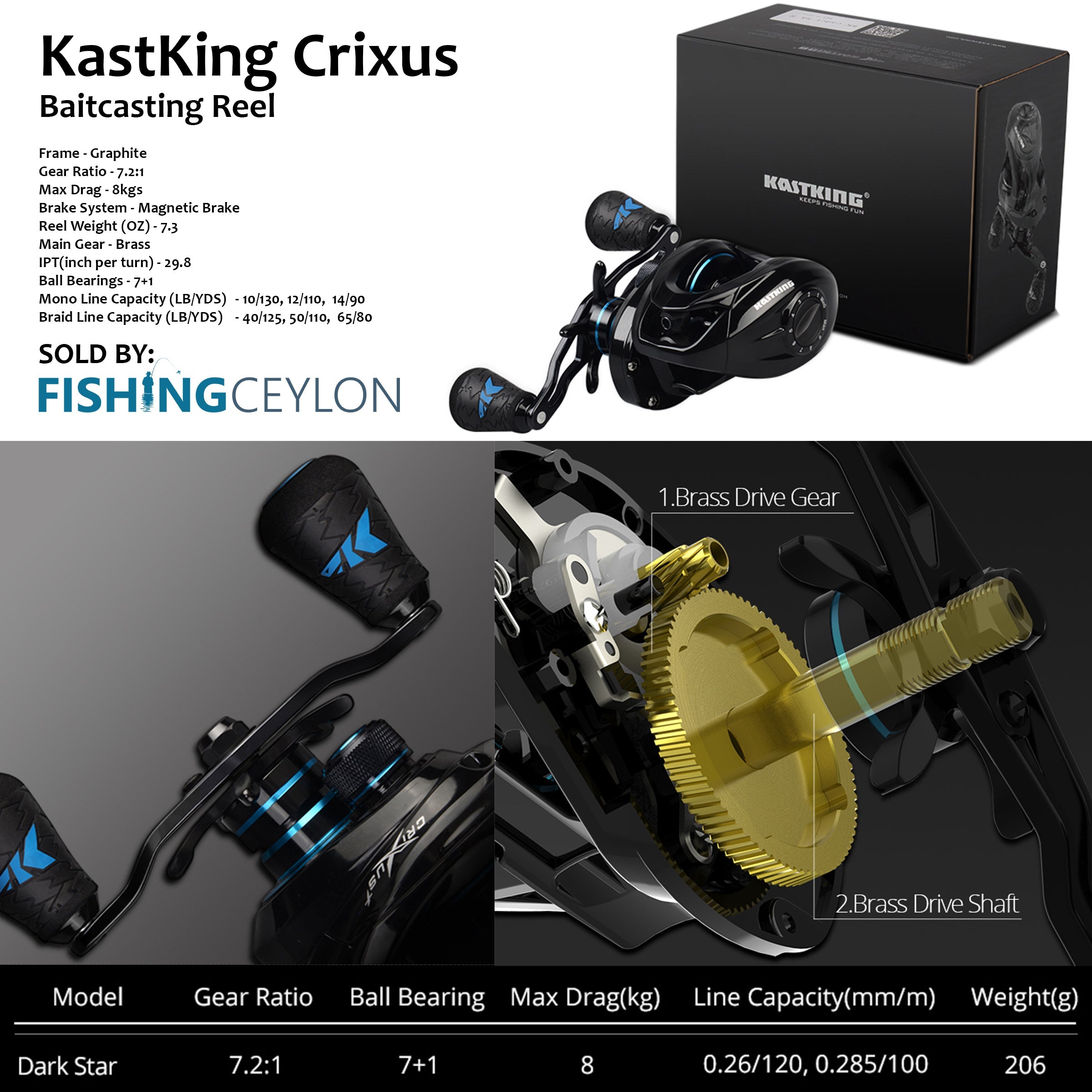 KastKing Crixus Baitcasting Reels - Sea Spray / 6.5:1 / Left Handed