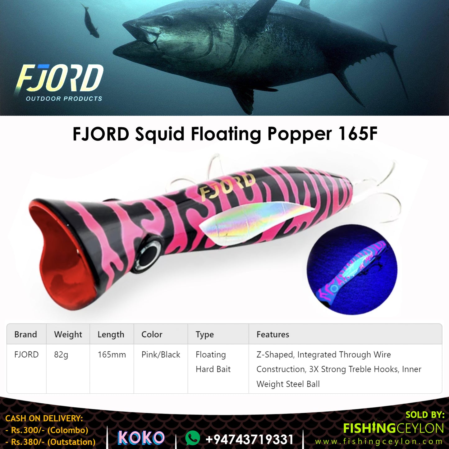 FJORD Squid Floating Popper 165F